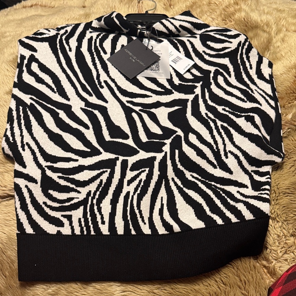 Adrienne Landau Black and White Zebra Sweater